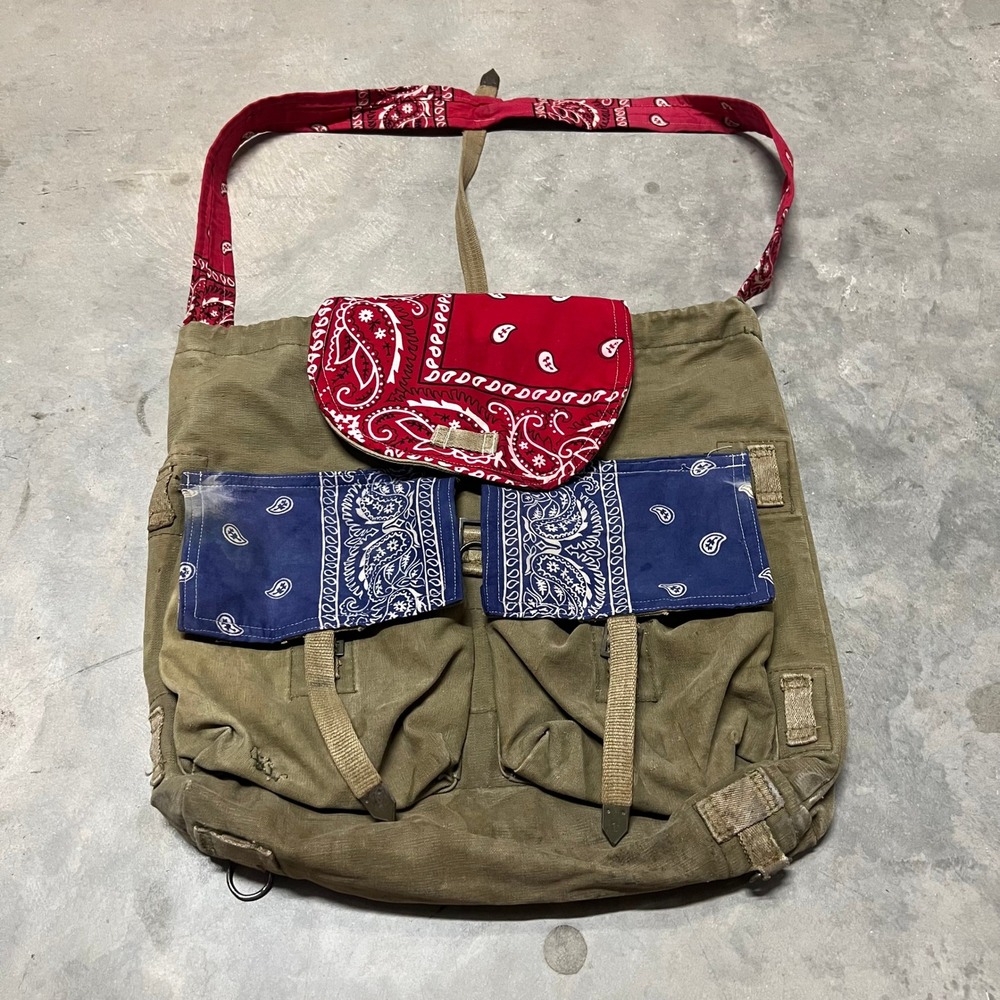 Handmade Czech Canvas Messenger Bag Blue Bandana Paisley Olive Green Crossbody
